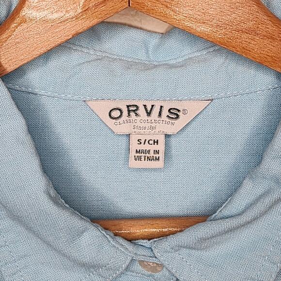 Orvis Blue Linen Short Sleeve Button Shirt Women's Size Small - Picture 4 of 4